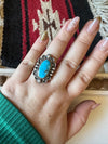 Navajo Sonoran Mountain Turquoise & Sterling Silver Single Stone Ring Size 8 Signed S.Tso