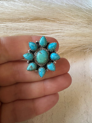 Nizhoni Handmade Adjustable Turquoise Sterling Silver Flower Ring