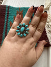 Handmade Turquoise And Sterling Silver Adjustable Petals Cluster Ring