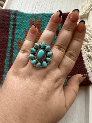 Handmade Turquoise And Sterling Silver Adjustable Petals Cluster Ring