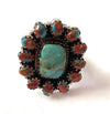 Handmade Sterling Silver, Spice & Turquoise Cluster Adjustable Ring