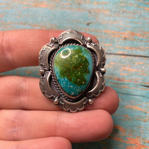 Navajo Sonoran Mountain Turquoise And Sterling Silver Statement Ring Size 10