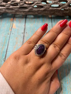 Old Pawn Navajo Sterling Silver & Charorite Ring Size 9