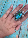 Navajo Sonoran Mountain Turquoise And Sterling Silver Statement Ring Size 8