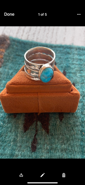 Navajo Sterling Silver Turquoise 3 Row Cigar Band Rings