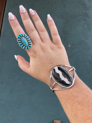 Navajo Turquoise And Sterling Silver Adjustable Cluster Ring