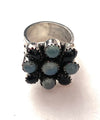 Handmade Sterling Silver, Opalite & Onyx Cluster Adjustable Ring
