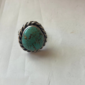 Navajo Turquoise Sterling Silver Oval Ring Size 6.5 Signed