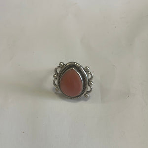 Gorgeous Navajo Pink Peruvian Opal And Sterling Silver Adjustable Ring