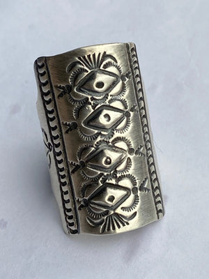Marcella James Navajo Sterling Silver Concho Hand Stamped Ring