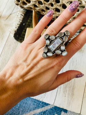 Handmade Sterling Silver, Quartz & Agate Cluster Adjustable Ring