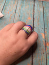 Zuni Multi Stone Opal & Sterling Silver Wide Band Ring Signed