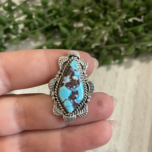 Handmade Golden Hills Turquoise And Sterling Silver Adjustable Ring Signed Nizhoni