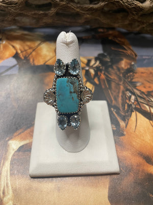 Handmade Mojave Turquoise & Topaz Adjustable Ring