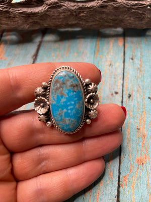 Old Pawn Navajo Sterling Silver & Turquoise Ring Size 10