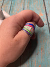 Zuni Multi Stone Opal & Sterling Silver Wide Band Ring Signed