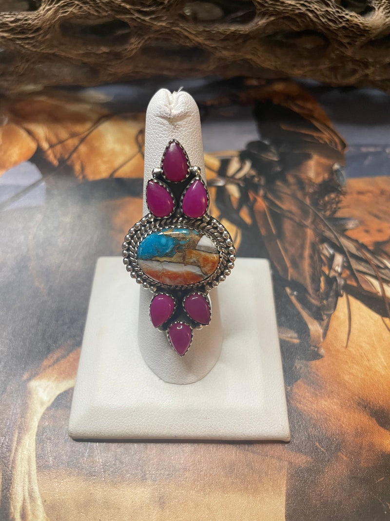 Handmade Spice & Pink Onyx Adjustable Ring