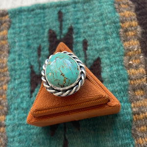 Navajo Turquoise Sterling Silver Oval Ring Size 6.5 Signed