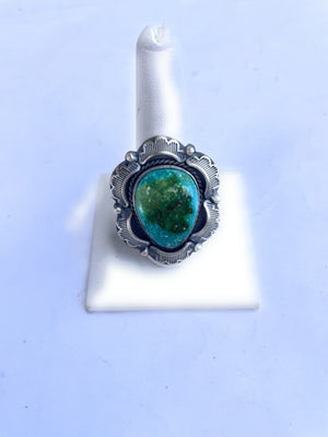 Navajo Sonoran Mountain Turquoise And Sterling Silver Statement Ring Size 10