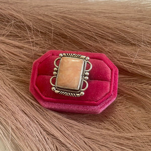 Gorgeous Navajo Pink Peruvian Opal And Sterling Silver Adjustable Ring