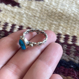 Navajo Small Stone Turquoise Sterling Silver Braided Band Ring