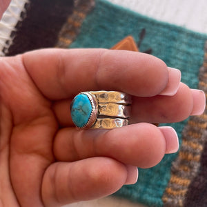 Navajo Sterling Silver Turquoise 3 Row Cigar Band Rings