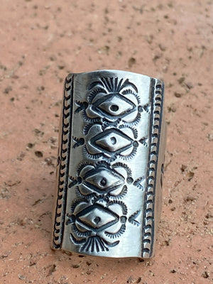 Marcella James Navajo Sterling Silver Concho Hand Stamped Ring