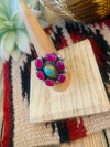 Handmade Sterling Silver, Pink Onyx & Turquoise Cluster Adjustable Ring