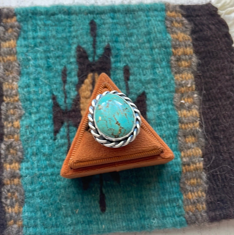 Navajo Turquoise Sterling Silver Oval Ring Size 6.5 Signed