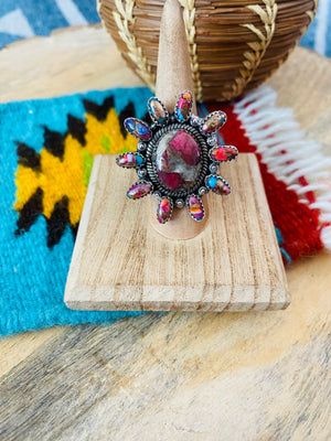 Handmade Sterling Silver, Rhodonite & Pink Dream Cluster Adjustable Ring