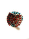 Navajo Natural Coral, Kingman Turquoise And Sterling Silver Adjustable Butterfly Ring Signed Janie Wilson